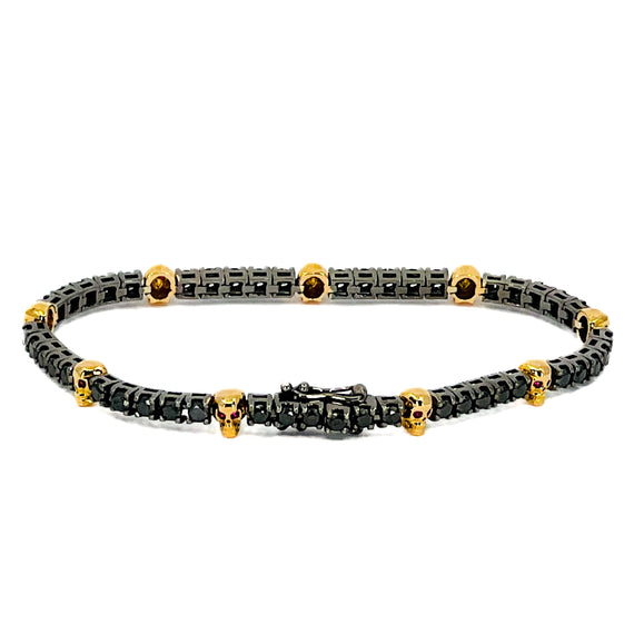 Black Diamond Bracelet with Skulls and Rubies
