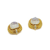 Gold, Moonstone and Diamond Earrings