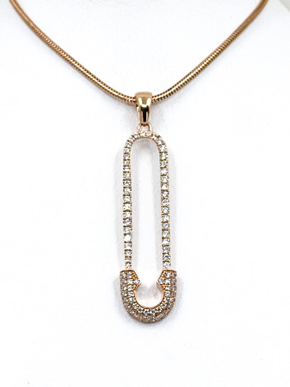 Rose Gold and Diamond Safety Pin Pendant